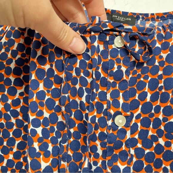 Ann Taylor Blue & Orange Spotted Peasant Boho Blouse Womens S Buttons 3/4 Sleeve - Picture 4 of 8